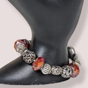 (2/$20) Metal Bead & Red Bead Charm Bracelet